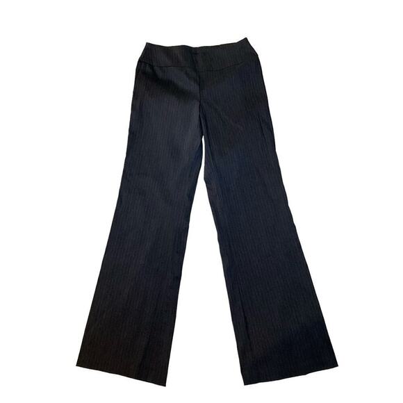 Sharagano Trouser Pant Women 8 Black Pinstriped Stretch Straight Leg Flat Front - Picture 2 of 6